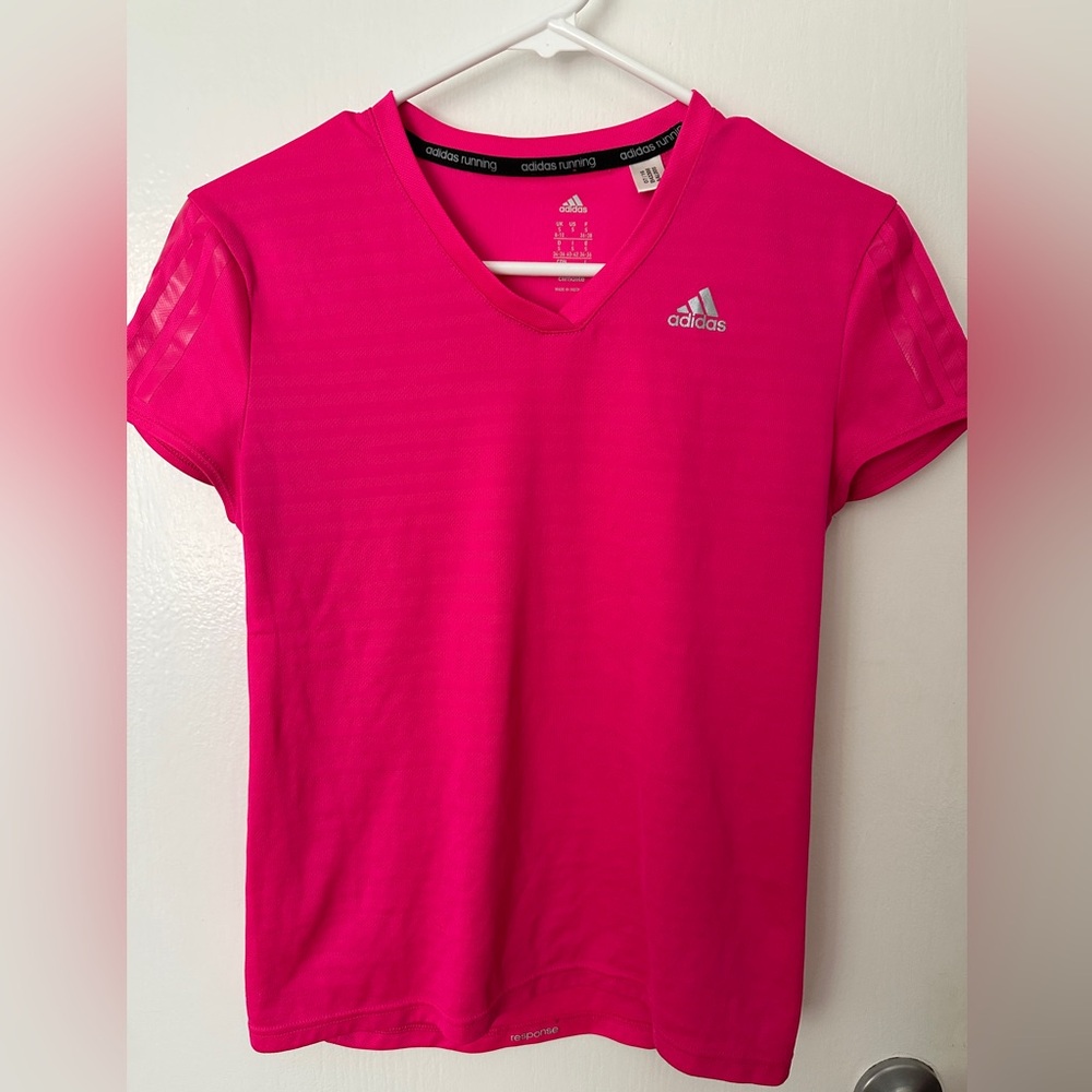 Hot pink short-sleeved Adidas running shirt